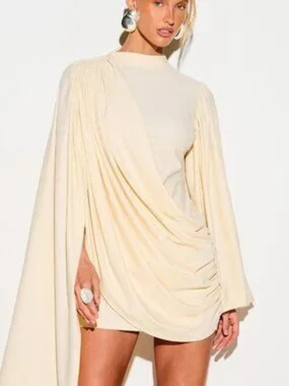 ZARA Beige Elegant Women's Mini Dress with Cape Detail